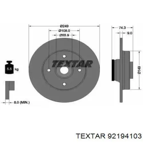 Диск гальмівний задній 92194103 Textar