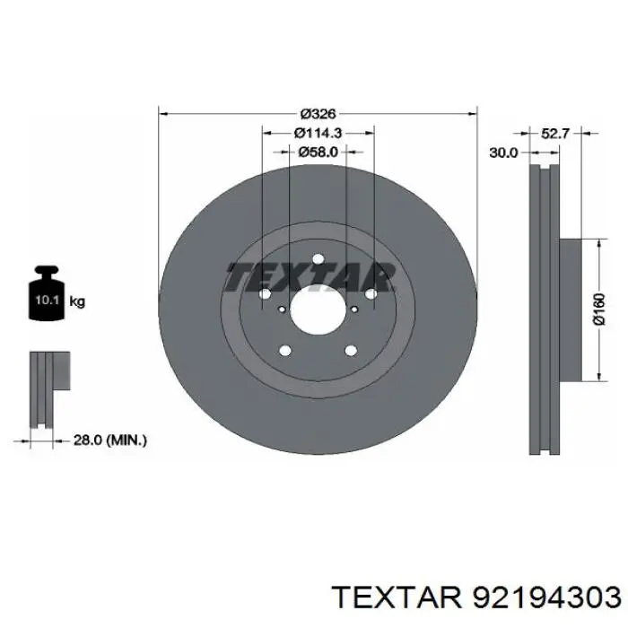 92194303 Textar Гальмо дискове переднє