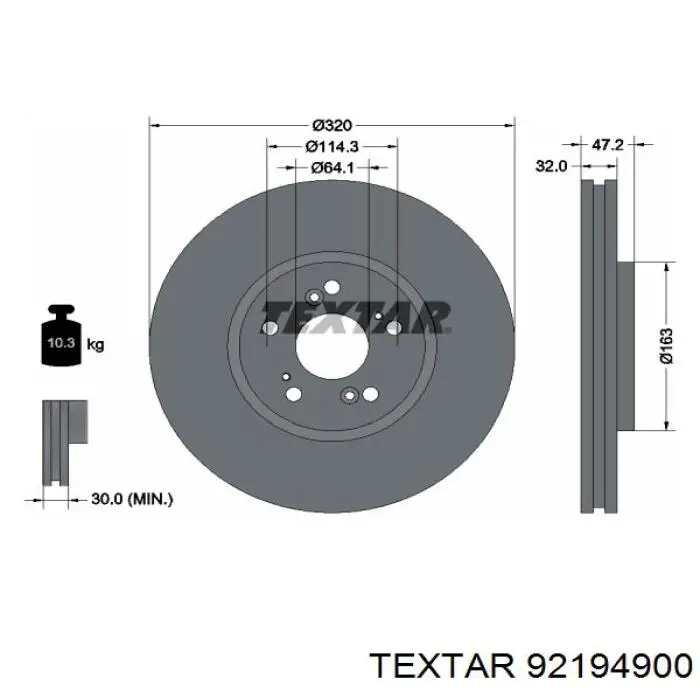 92194900 Textar диск гальмівний передній
