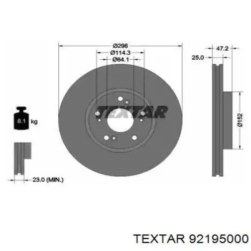 92195000 Textar Гальмо дискове переднє