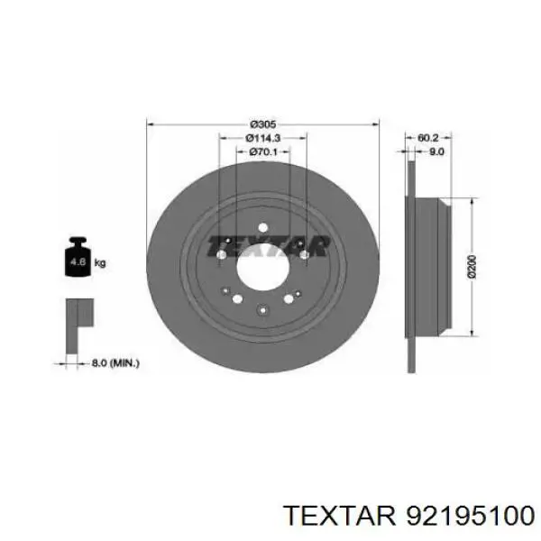 Задні дискові гальма Textar 92195100 ціна, від 48.14 USD