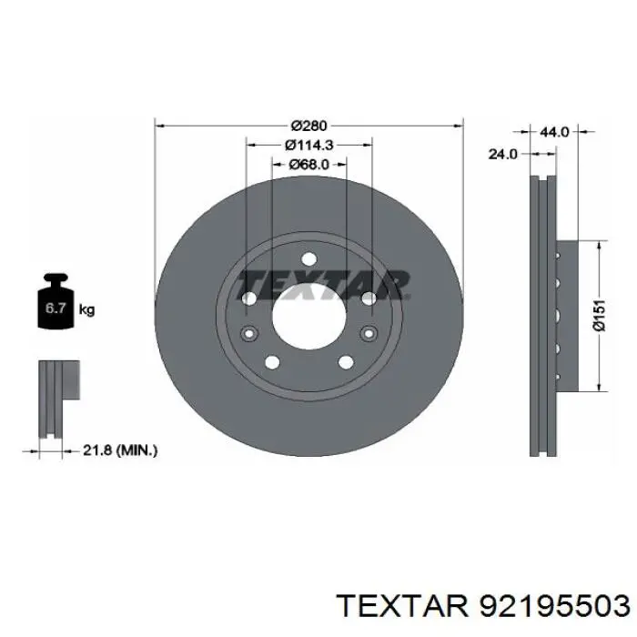 Диск переднього гальма Textar 92195503 ціна, від 38.80 USD