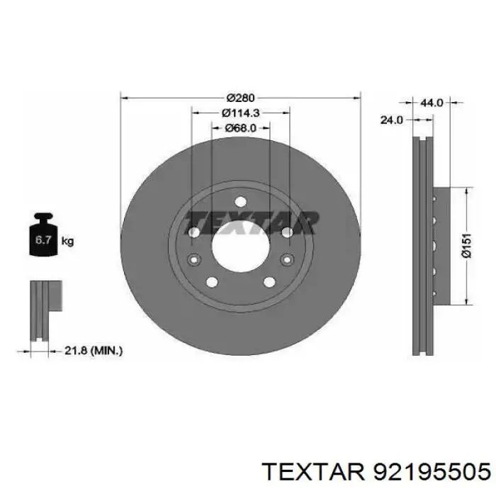 Купити 92195505 Textar Ротор гальмівний