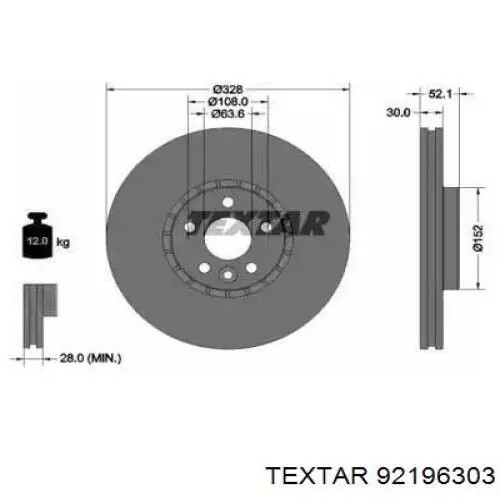 Диск гальмівний передній 92196303 Textar