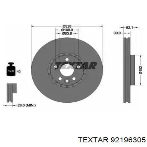 92196305 Textar Гальмо дискове переднє