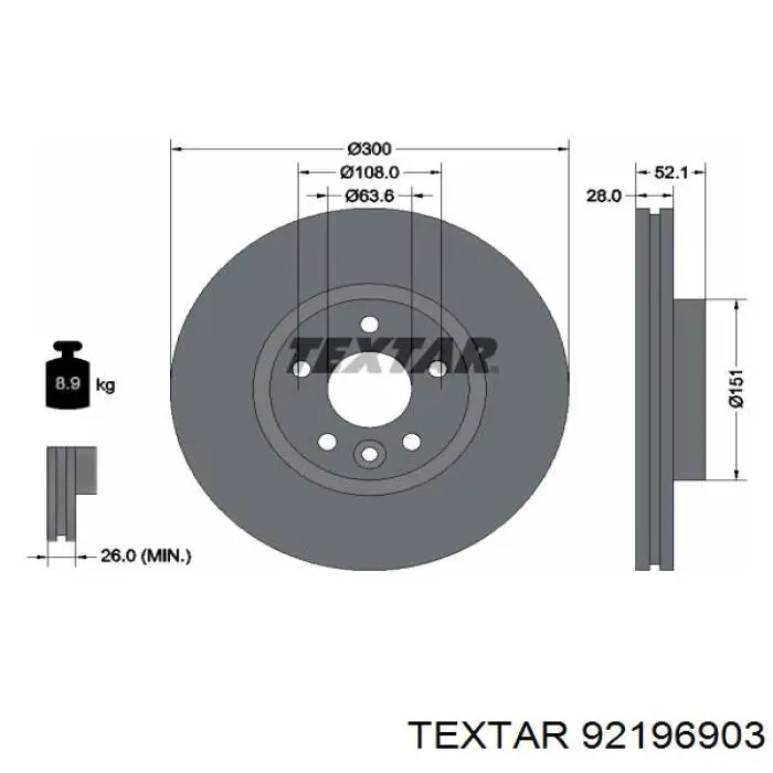 Диск переднього гальма Textar 92196903 ціна, від 49.80 USD