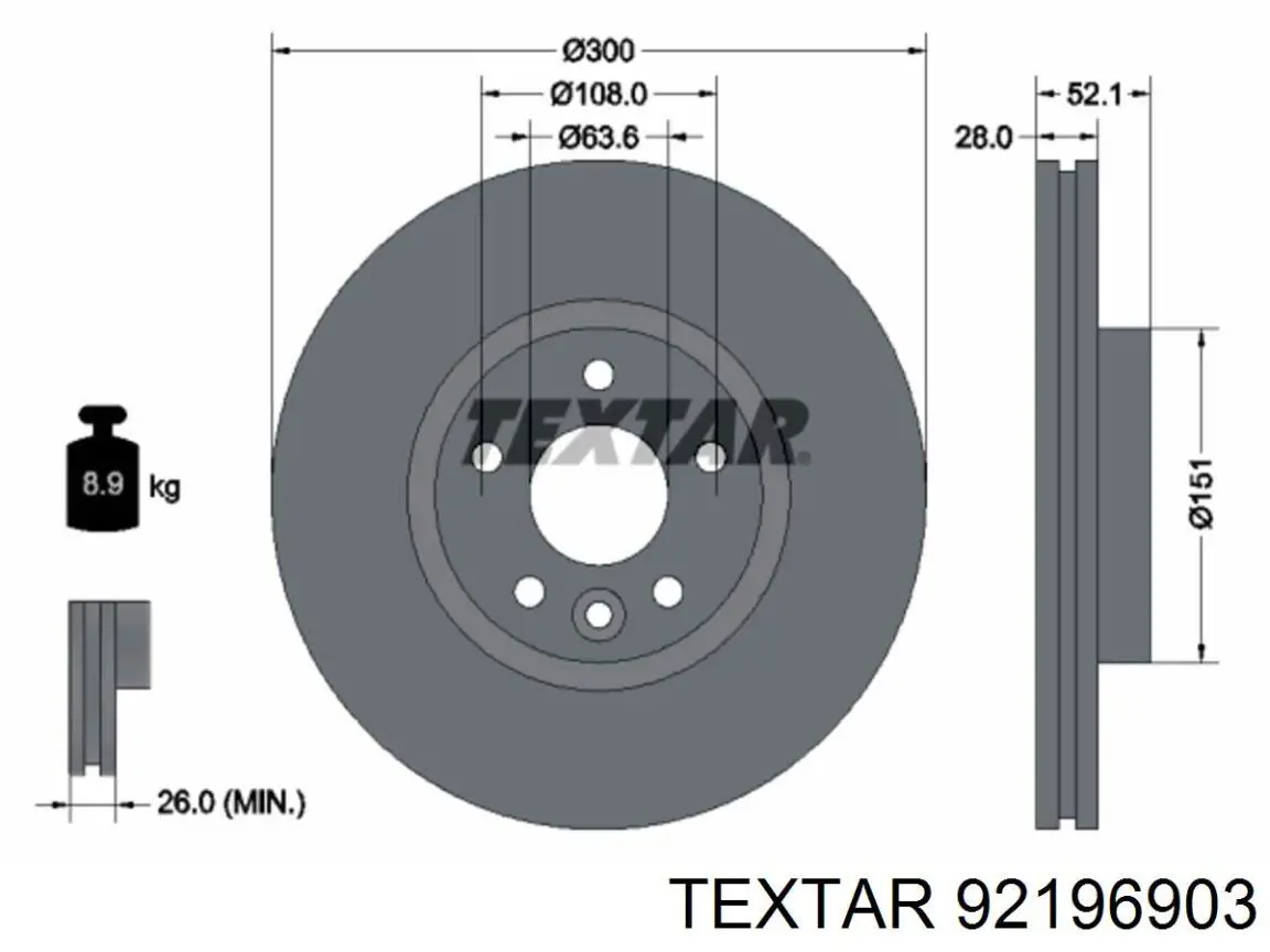 92196903 Textar Гальмо дискове переднє