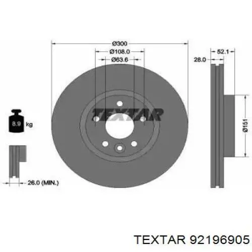 92196905 Textar диск гальмівний передній