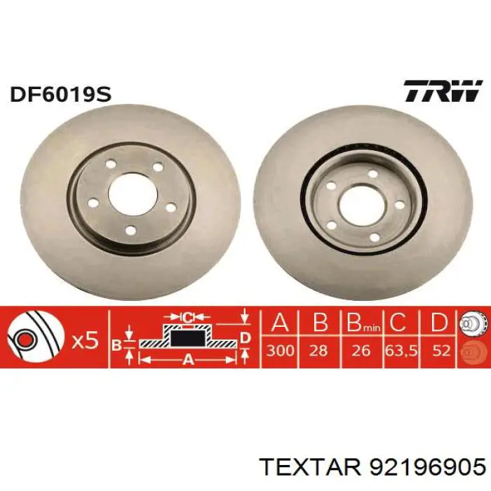 Диск переднього гальма Textar 92196905 ціна, від 57.19 USD