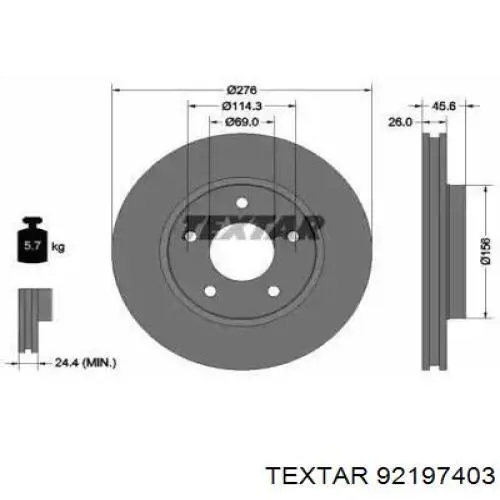 Диск гальмівний передній 92197403 Textar