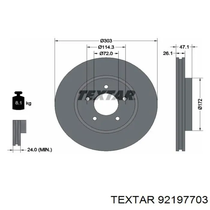 92197703 Textar диск гальмівний передній