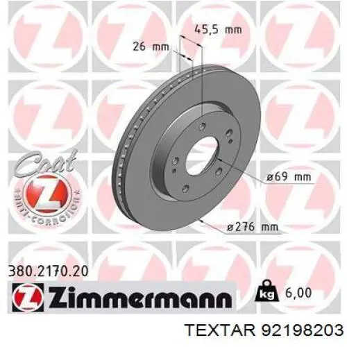 Диск переднього гальма Textar 92198203 ціна, від 37.97 USD