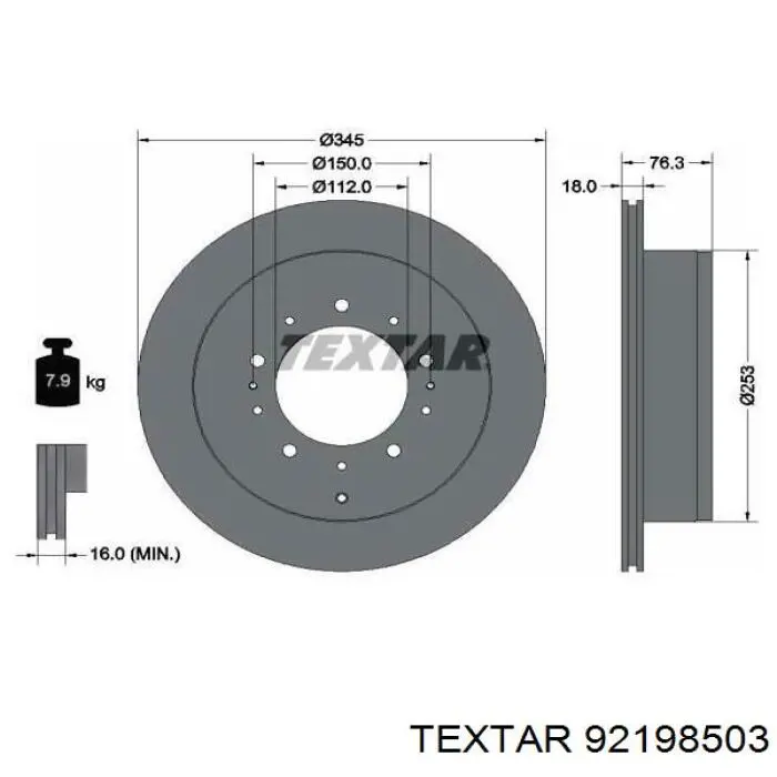 Задні дискові гальма Textar 92198503 ціна, від 64.16 USD