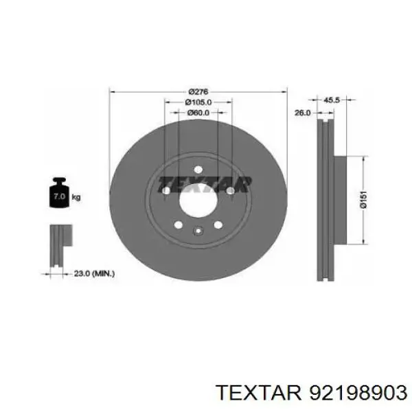 92198903 Textar диск гальмівний передній