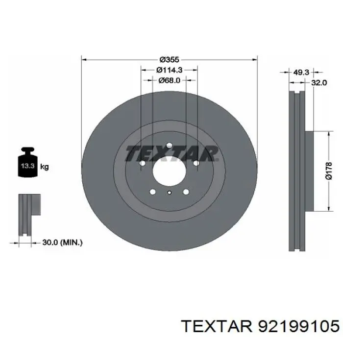 Диск переднього гальма Textar 92199105 ціна, від 98.34 USD