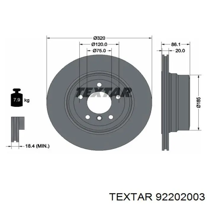92202003 Textar диск гальмівний задній