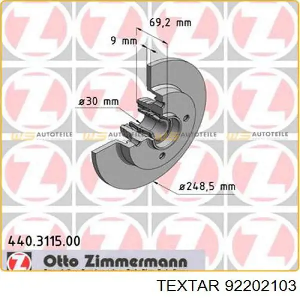 92202103 Textar Дискові гальма