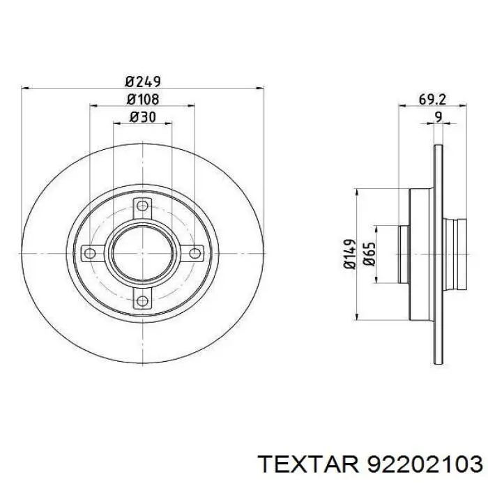 92202103 Textar диск гальмівний задній