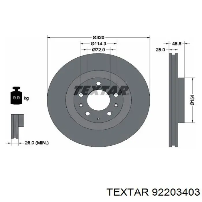 92203403 Textar диск гальмівний передній