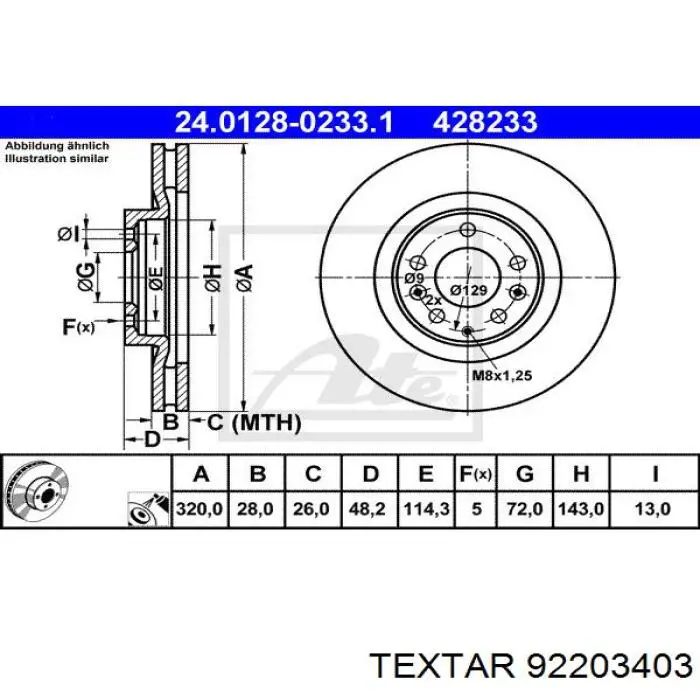 Диск переднього гальма Textar 92203403 ціна, від 55.91 USD
