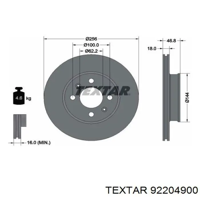 92204900 Textar Гальмо дискове переднє