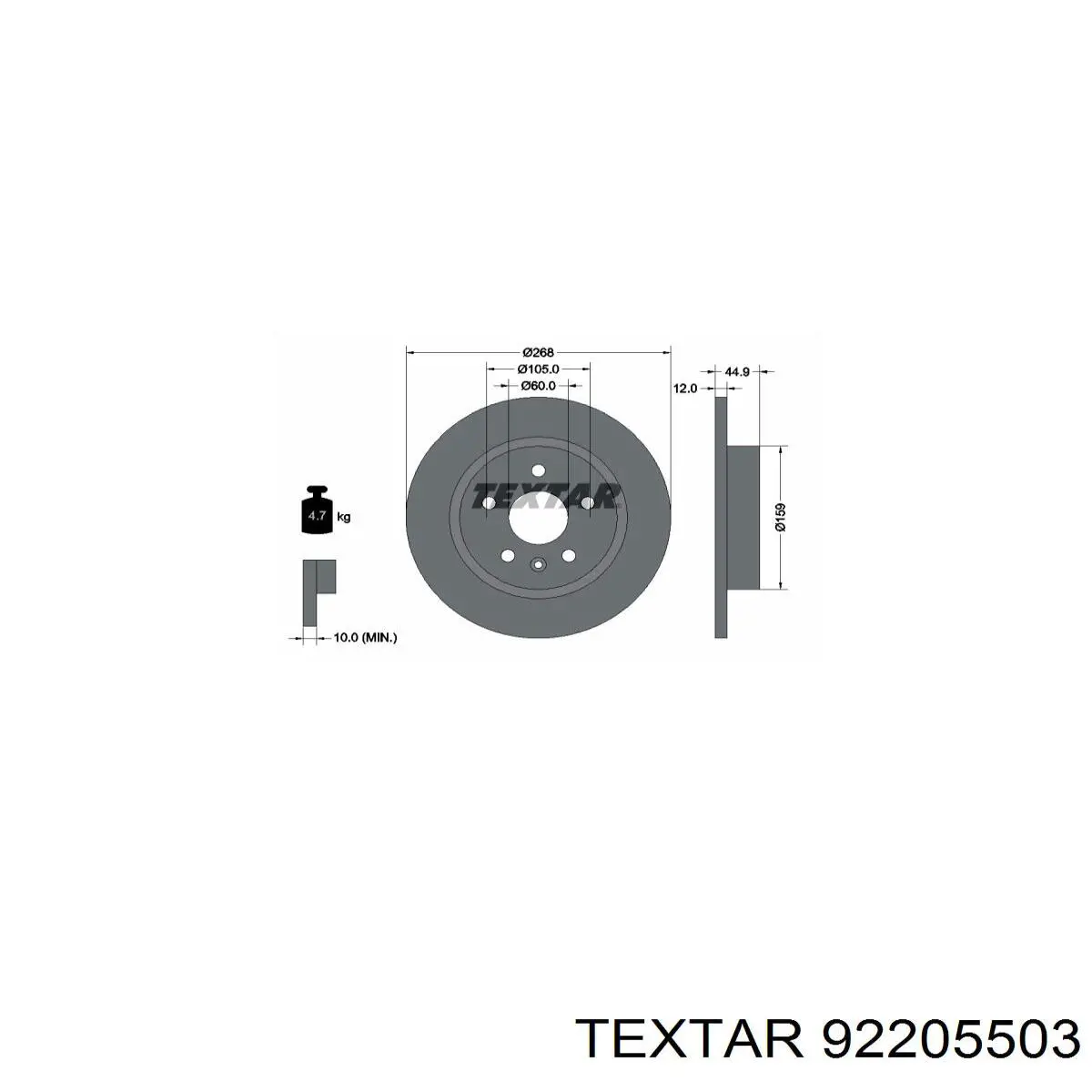 92205503 Textar диск гальмівний задній