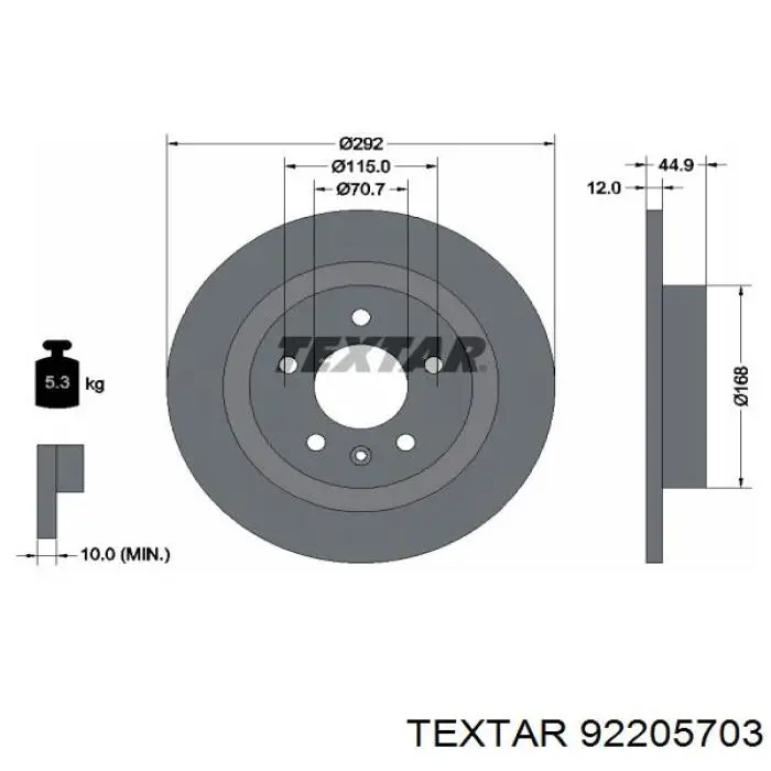 92205703 Textar диск гальмівний задній