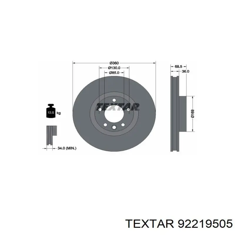 Диск гальмівний передній 92219505 Textar