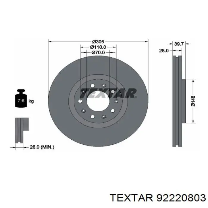 92220803 Textar диск гальмівний передній