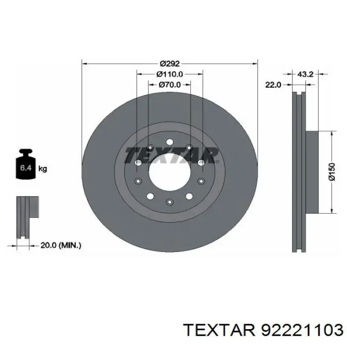 92221103 Textar диск гальмівний задній