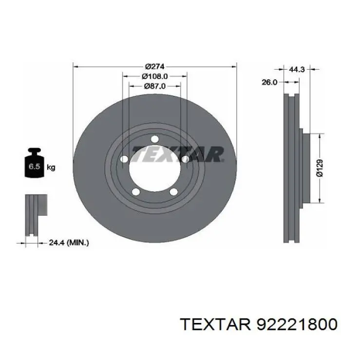 92221800 Textar диск гальмівний передній