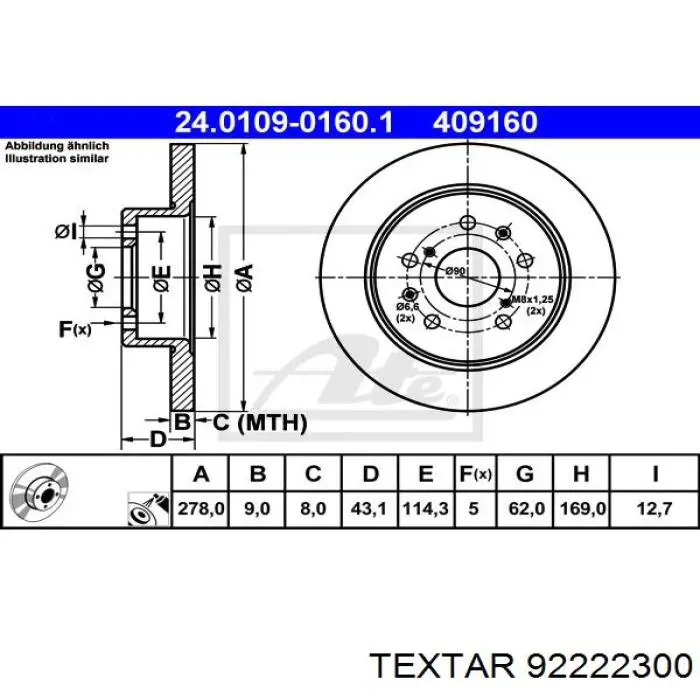 Диск гальмівний задній Textar 92222300