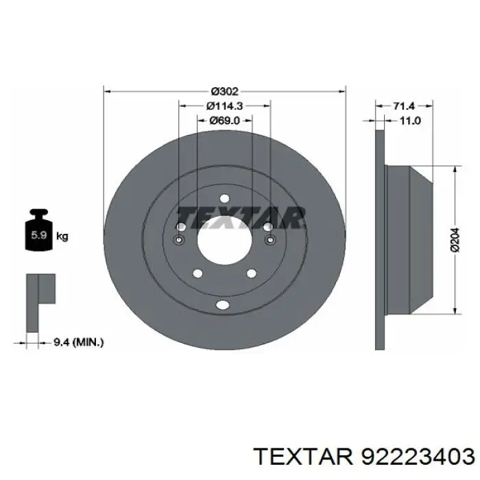 Диск гальмівний задній 92223403 Textar