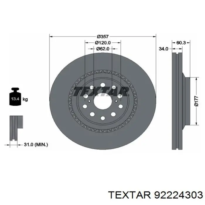 Диск гальмівний передній 92224303 Textar