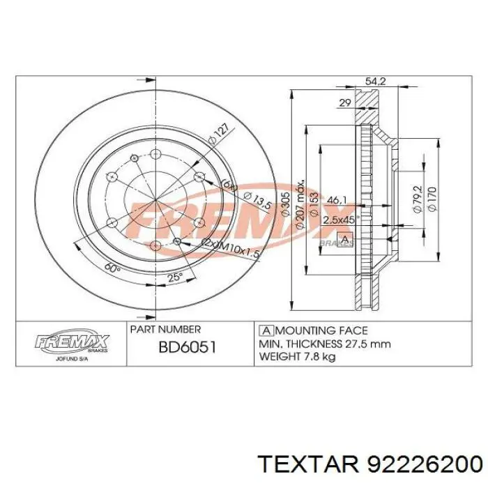92226200 Textar Гальмо дискове переднє