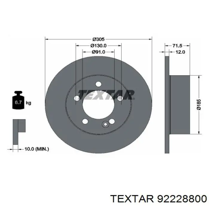 92228800 Textar диск гальмівний задній