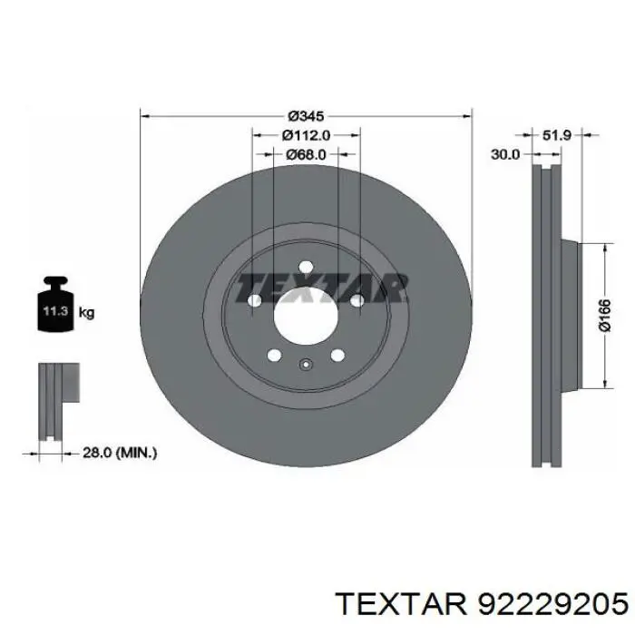 Диск гальмівний передній 92229205 Textar