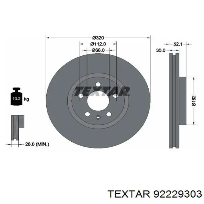 92229303 Textar диск гальмівний передній