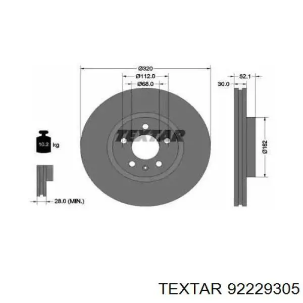 Диск гальмівний передній 92229305 Textar