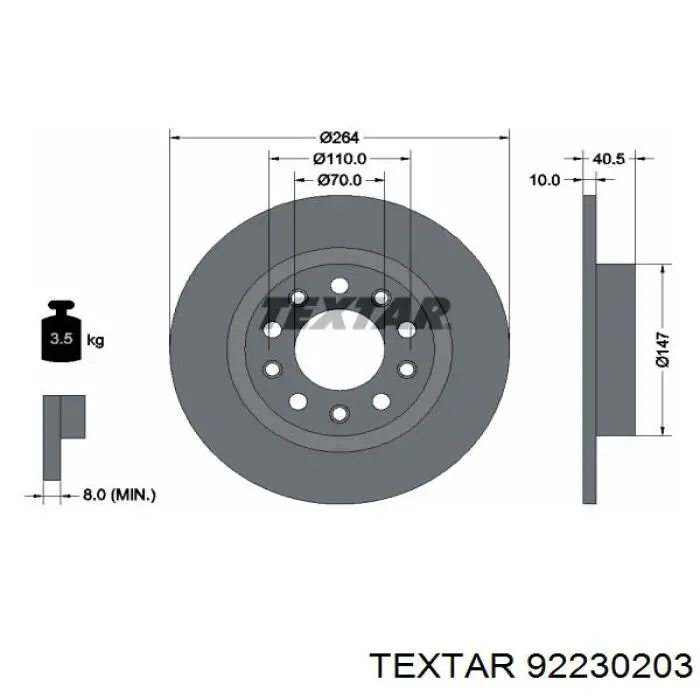 92230203 Textar диск гальмівний задній