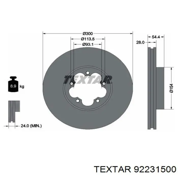 Диск гальмівний передній 92231500 Textar