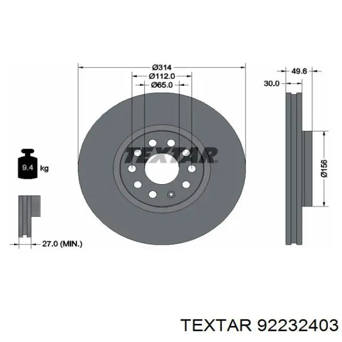 92232403 Textar диск гальмівний передній