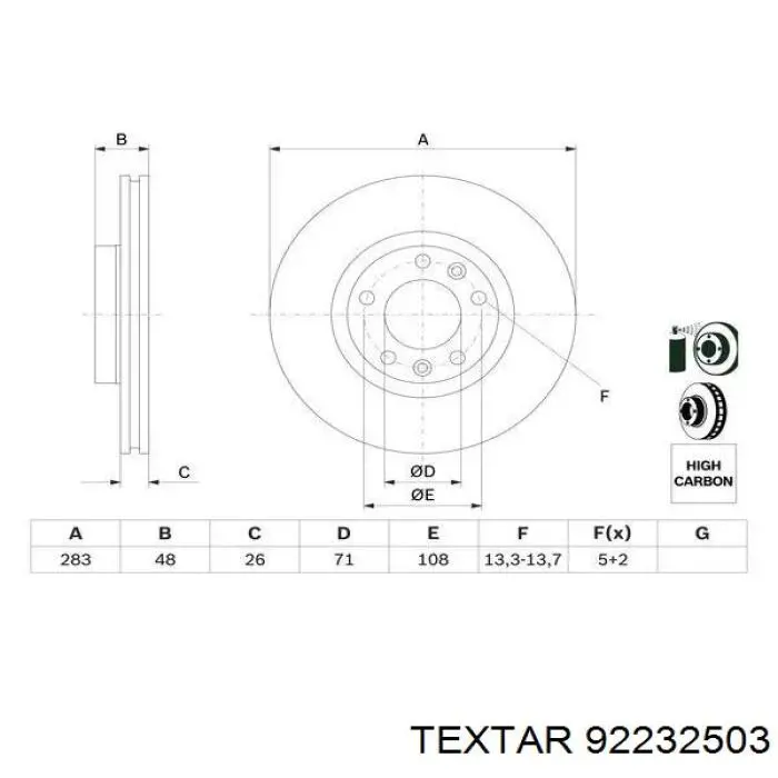 Диск переднього гальма Textar 92232503 ціна, від 40.76 USD
