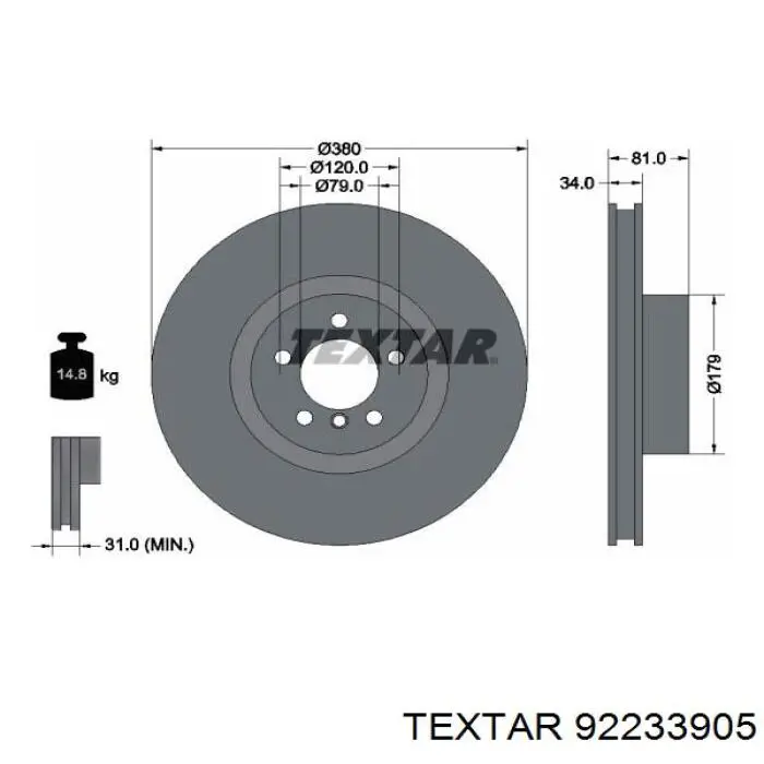 92233905 Textar Гальмо дискове переднє