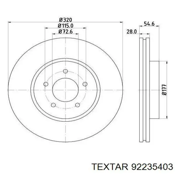 92235403 Textar диск гальмівний передній
