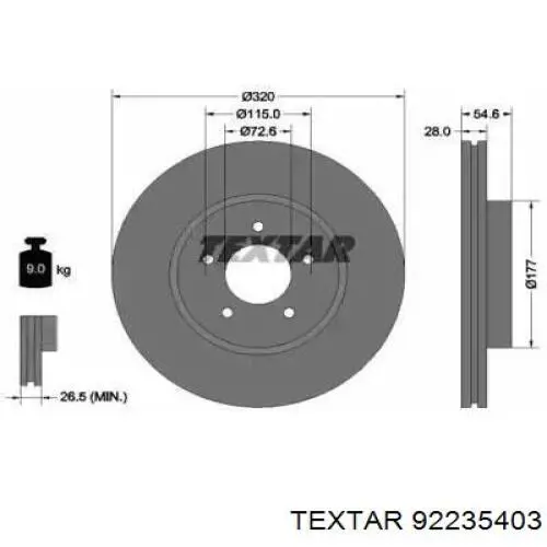 Диск переднього гальма Textar 92235403 ціна, від 64.52 USD