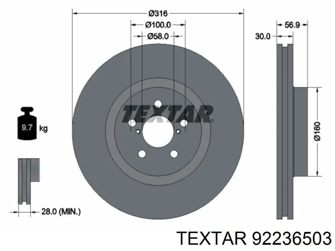92236503 Textar диск гальмівний передній