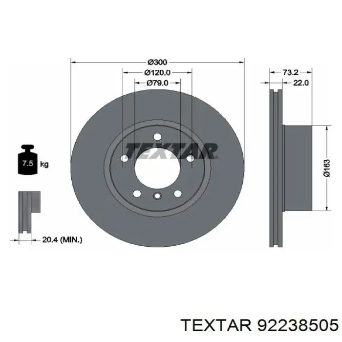 92238505 Textar диск гальмівний передній