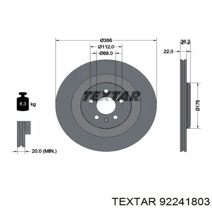 Диск гальмівний задній 92241803 Textar