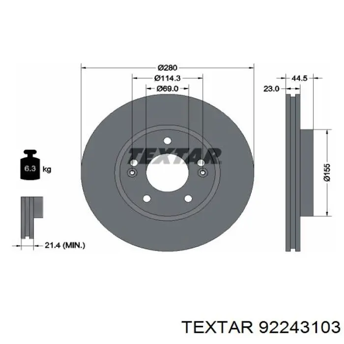 92243103 Textar диск гальмівний передній